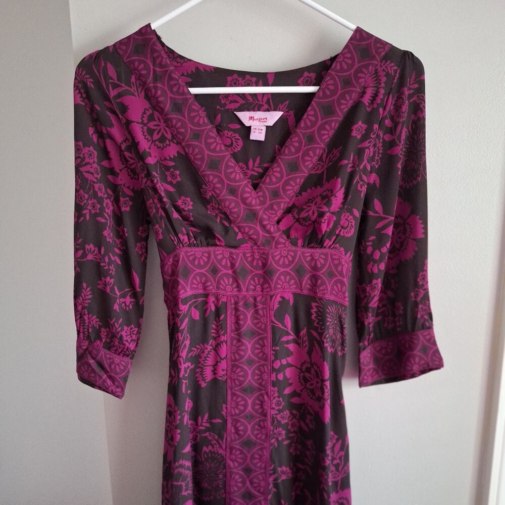 Monsoon Magenta Pink and Black Floral Midi Dress